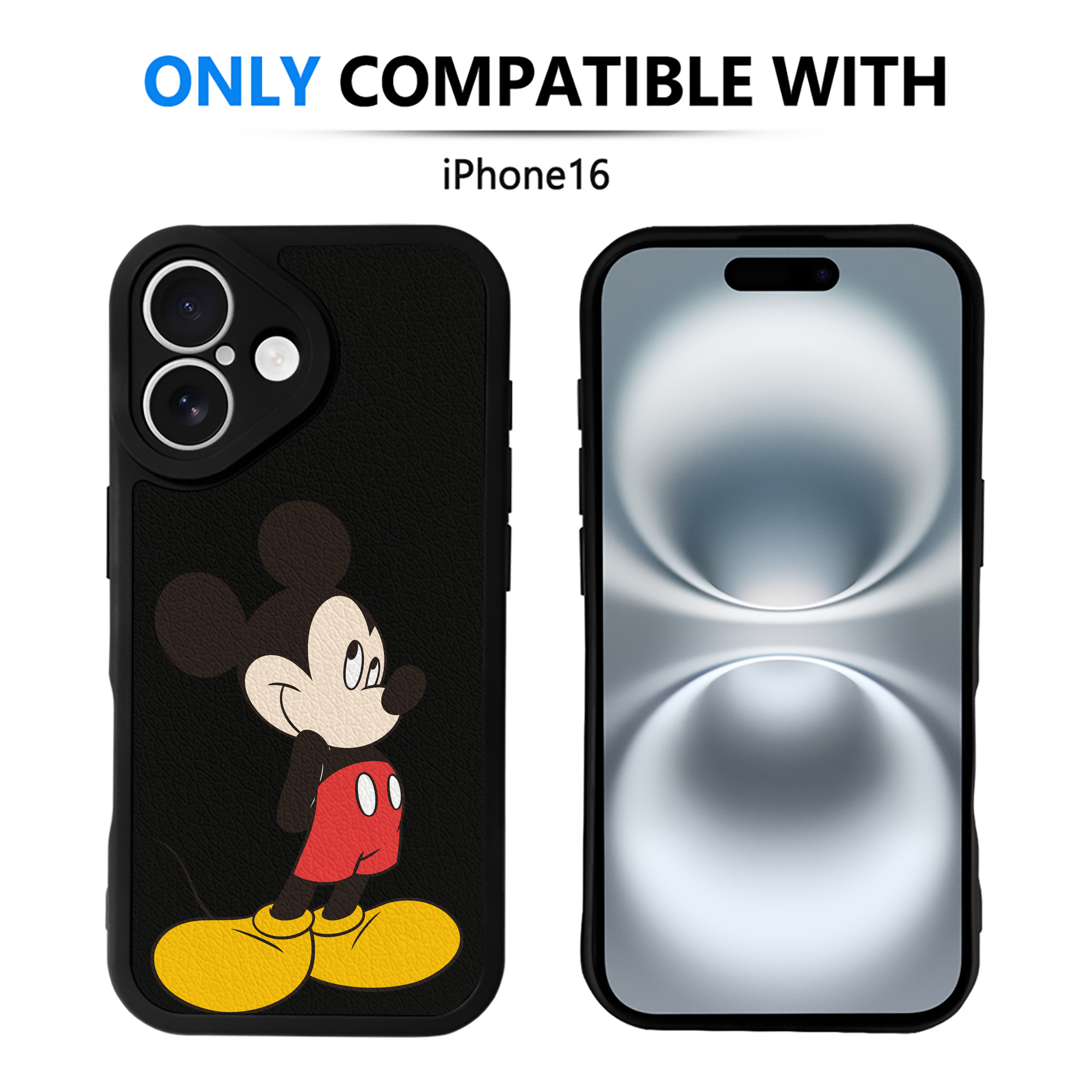 （画像用） ミッキーマウス Mickey Mouse 【iPhone 16シリーズ対応】シリコンスマホケース（レザー調） 材質：シリコン